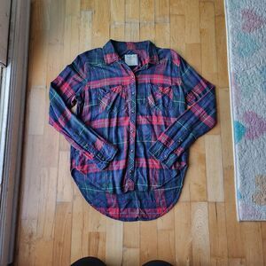 Abercrombie & Fitch Shirt Womens, Green Red Blue Plaid Button Down, Medium